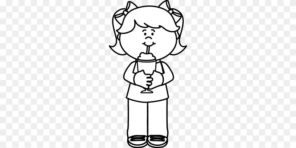 Black And White Girl Drinking A Milkshake Painting Colouring, Stencil, Baby, Person Png Image