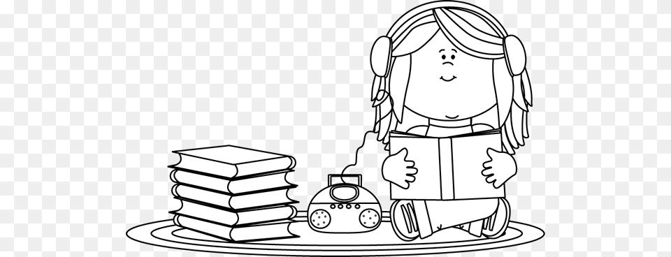 Black And White Girl Listening To A Book On A Cd Player Listening Clipart Black And White, Accessories, Handbag, Bag, Art Free Png
