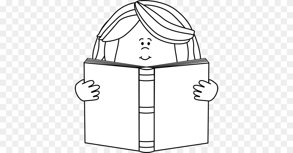 Black And White Girl Reading A Book Clip Art, Person, Furniture, Face, Head Png Image