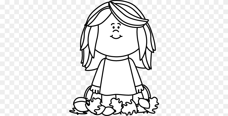 Black And White Girl Sitting In Leaves Clipart, Book, Comics, Publication, Adult Free Transparent Png