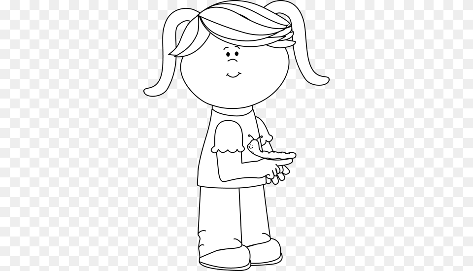 Black And White Girl With Caterpillar Clip Art Standing Girl Black And White Clip Art, Baby, Person, Face, Head Free Transparent Png