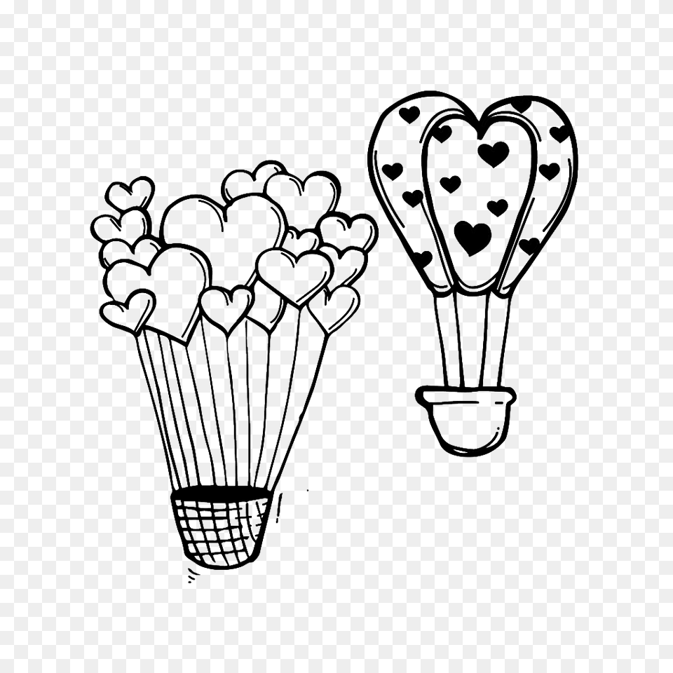 Black And White Hand Drawn Balloon Love Vector Art, Drawing, Light, Stencil Free Transparent Png