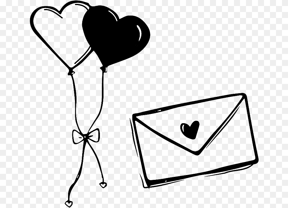 Black And White Hand Drawn Envelope Love Vector Heart, Mail, Bow, Weapon Free Png Download