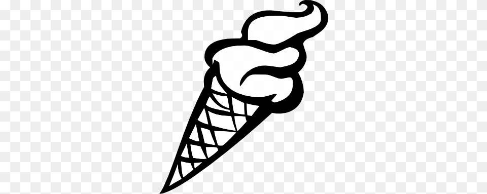 Black And White Ice Cream Cone Clipart, Dessert, Food, Ice Cream, Smoke Pipe Free Png