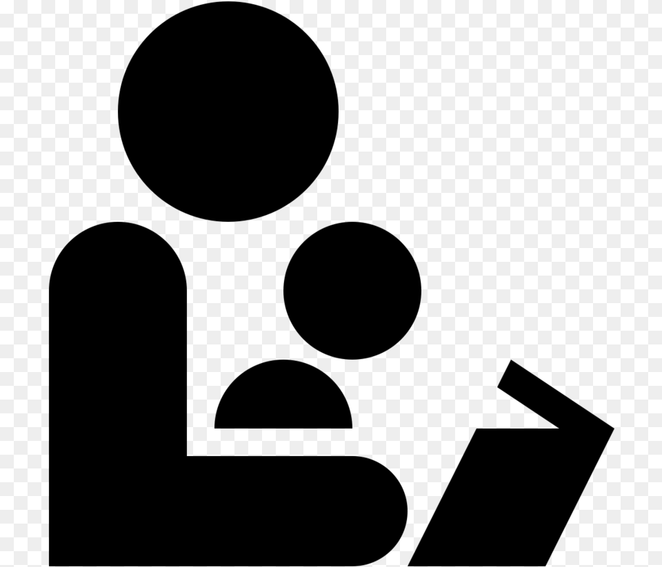 Black And White Icon Of An Adult Reading To A Child Reading To Children Icon, Gray Png