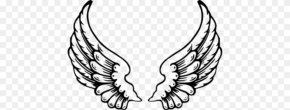 Black And White Illustration Of Angel Wings Png Image