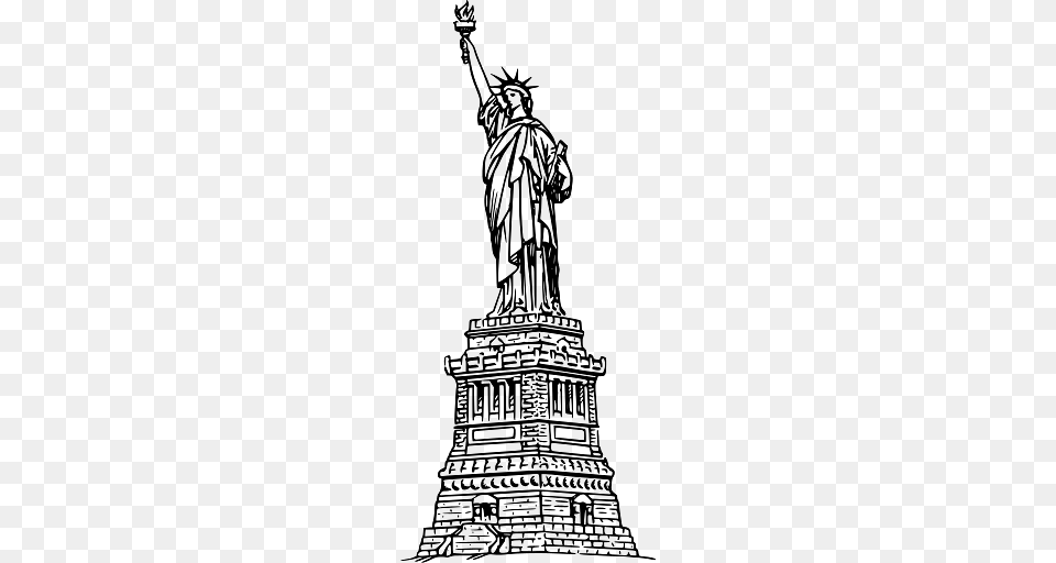 Black And White Illustration Of Statue Of Liberty New York, Art, Sculpture Png Image