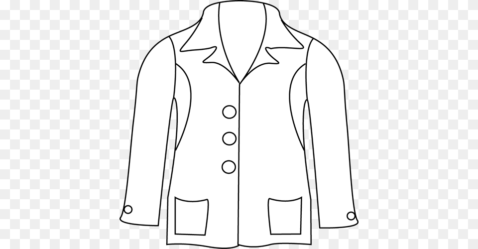 Black And White Jacket Clip Art Coat Black And White, Blazer, Clothing, Sleeve, Long Sleeve Png Image