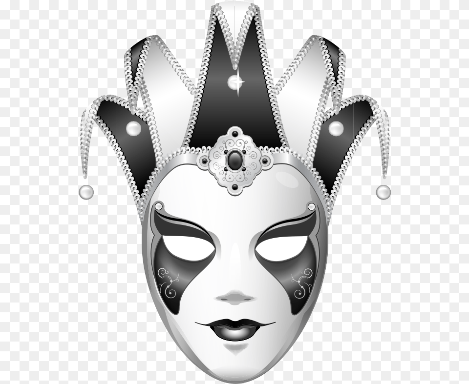 Black And White Jester Transprent Black And White Transparent Mardi Gras Mask, Accessories, Jewelry, Female, Bride Free Png Download