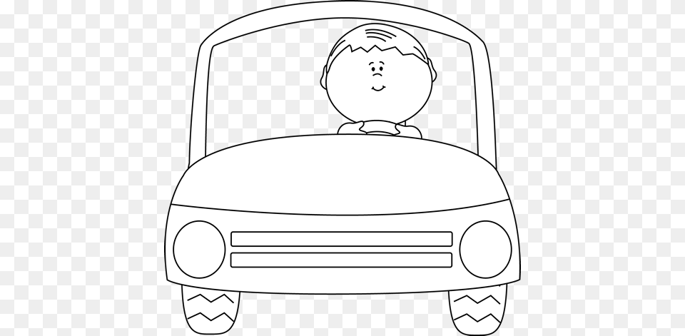 Black And White Kid Driving A Car Driving Clipart Black And White, Art, Drawing, Plant, Lawn Mower Free Png Download