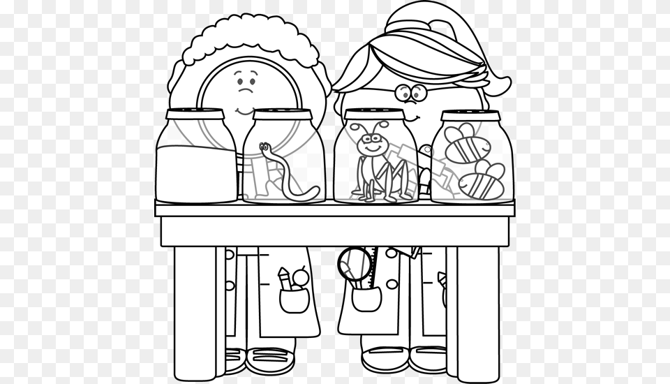 Black And White Kid Scientists Examining Bugs Some Scientist In White And Black, Art, Doodle, Drawing, Animal Free Transparent Png