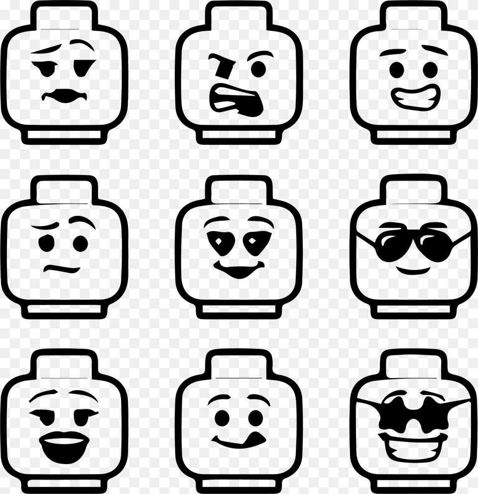 Black And White Lego Heads Lego Head Black And White, Green, Symbol, Person, Face Free Png