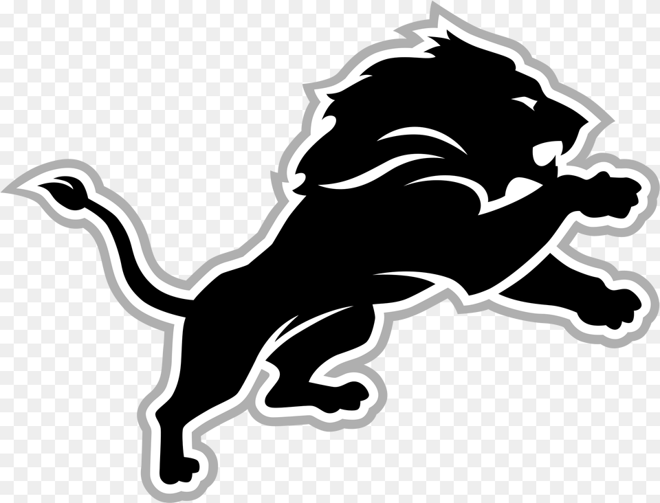 Black And White Lion Black Detroit Lions Logo, Silhouette, Stencil, Animal, Kangaroo Free Png Download