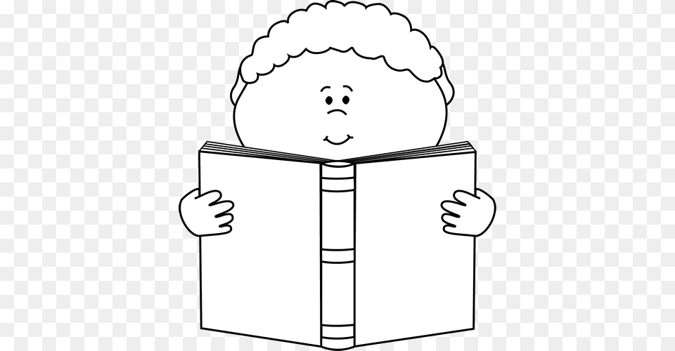 Black And White Little Boy Reading A Book Clip Art, Person, Publication, Baby, Face Free Png
