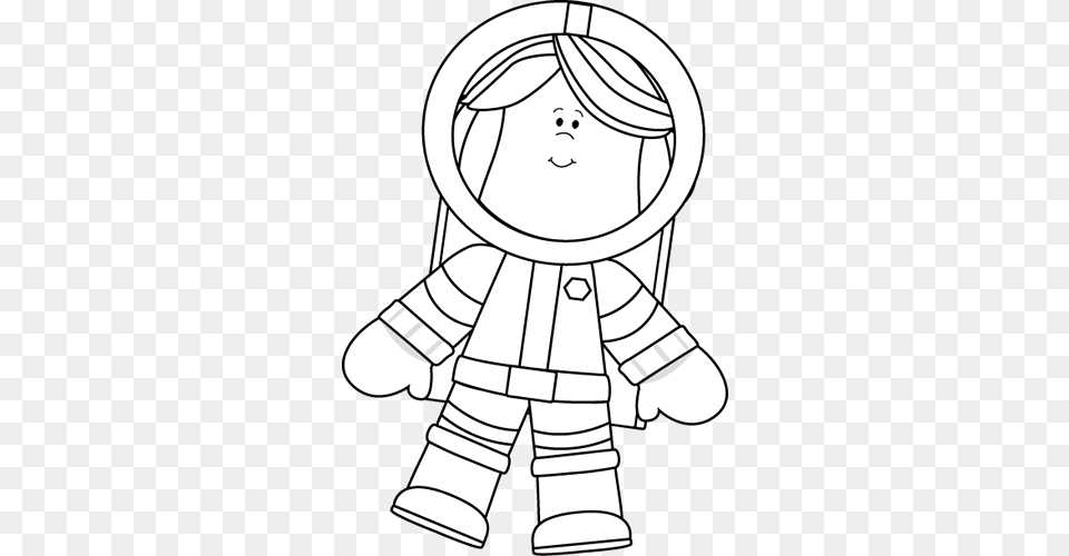 Black And White Little Girl Astronaut Clip Art Astronaut Cartoon Images Black And White, Drawing, Book, Comics, Publication Png