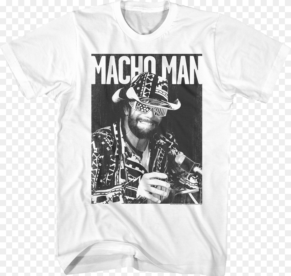 Black And White Macho Man Randy Savage T Shirt, T-shirt, Clothing, Adult, Person Free Transparent Png