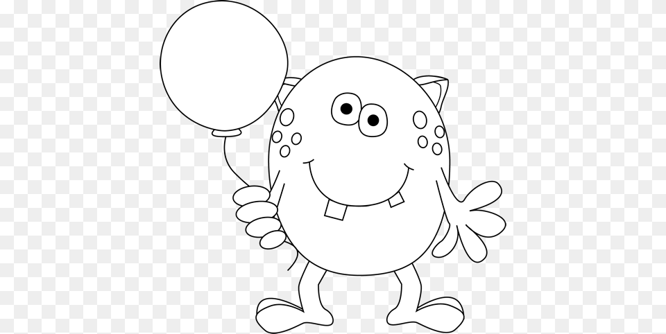 Black And White Monster Holding A Balloon Clip Art Black And White Monster, Face, Head, Person, Animal Free Png Download