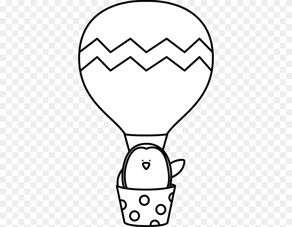 Black And White Penguin In A Hot Air Balloon Hot Air Balloon Black And White Clipart, Aircraft, Hot Air Balloon, Transportation, Vehicle Free Png Download
