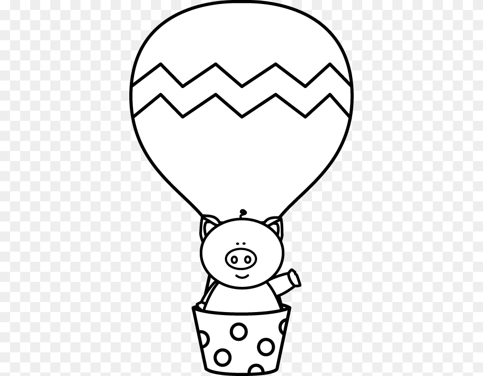 Black And White Pig In A Hot Air Balloon Black And White Clip Art Hot Air Balloons, Aircraft, Vehicle, Hot Air Balloon, Transportation Png Image