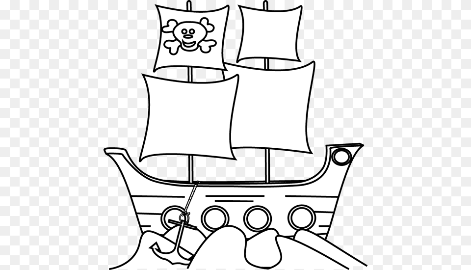 Black And White Pirate Ship In The Water Door Decor For Work, Cushion, Home Decor, Lamp, Art Free Png