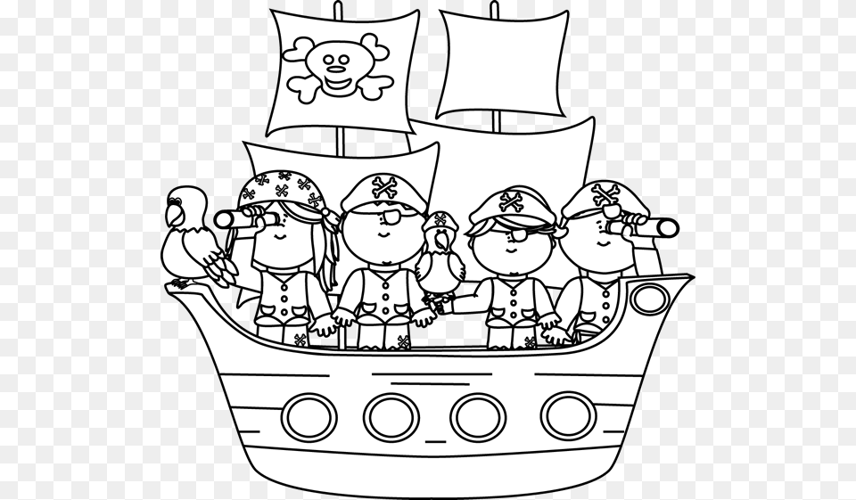 Black And White Pirates On A Pirate Ship Pirate Boat Clipart Black And White, Art, Drawing, Doodle, Baby Free Transparent Png