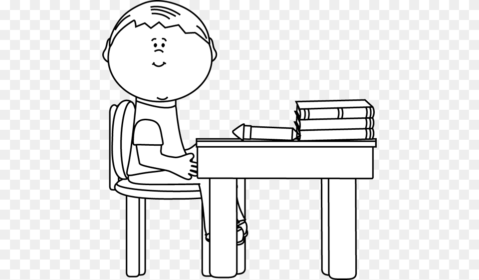 Black And White School Boy, Table, Furniture, Desk, Person Png Image