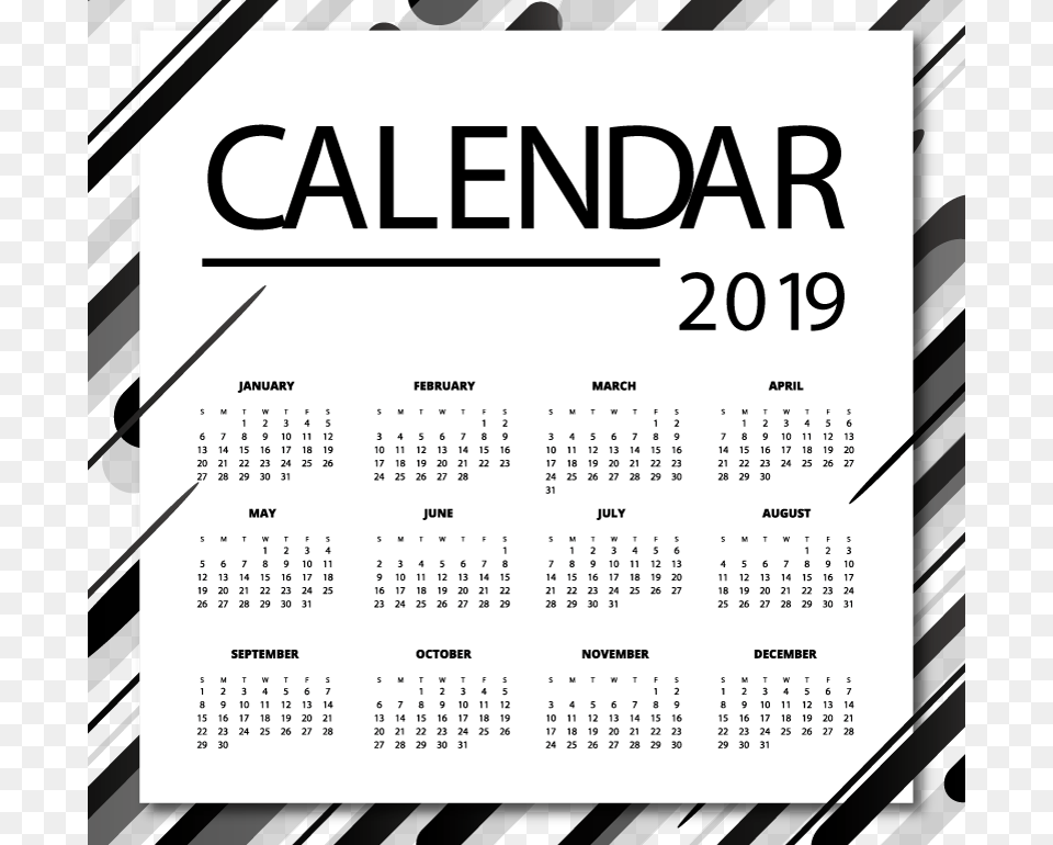 Black And White Streamlined New Year Calendar 2019 New Year Calendar 2019, Text Png Image