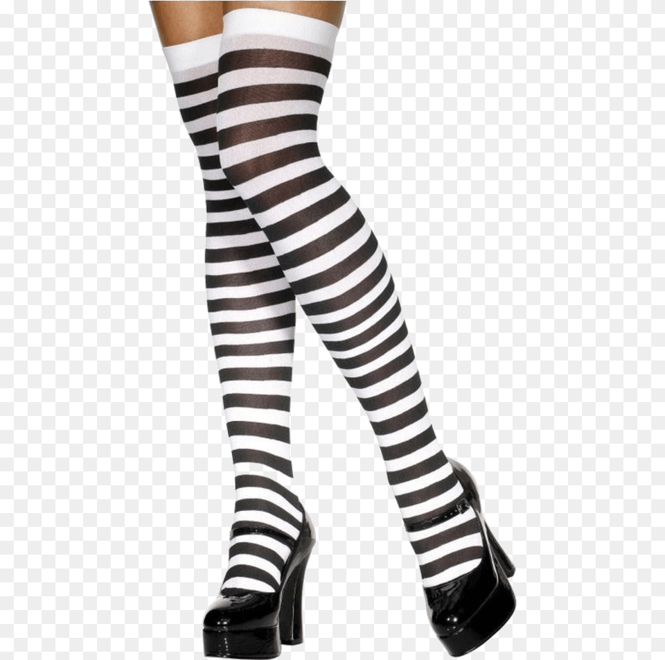 Black And White Striped Stockings White And Black Stripes Tights, Clothing, Footwear, Shoe, Hosiery Free Png Download