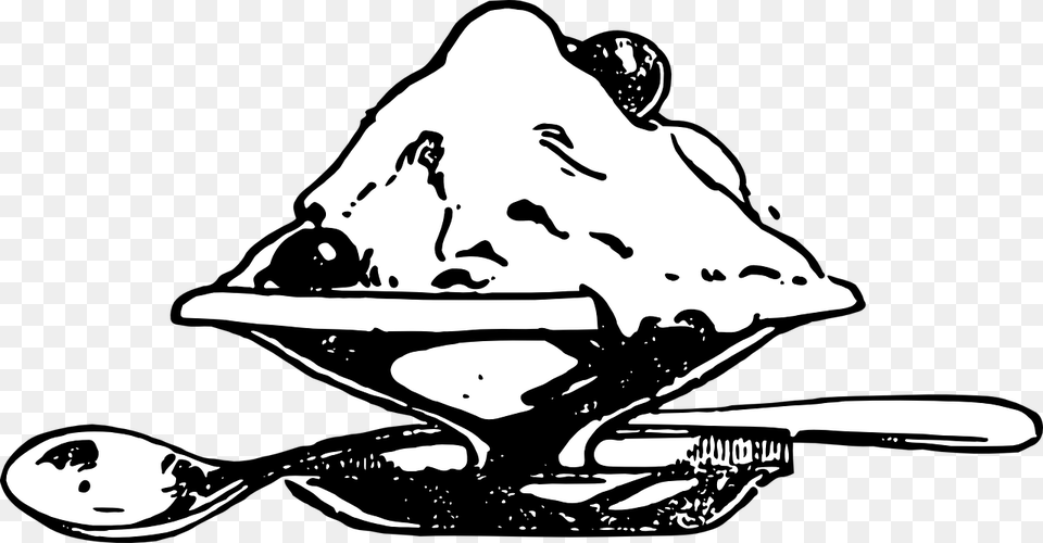 Black And White Sundae, Spoon, Ice Cream, Food, Dessert Free Png Download