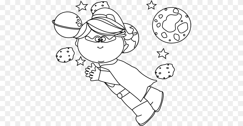 Black And White Superhero Girl Flying In Space Clip Mycutegraphics Black And White Space, Art, Baby, Person, Drawing Png