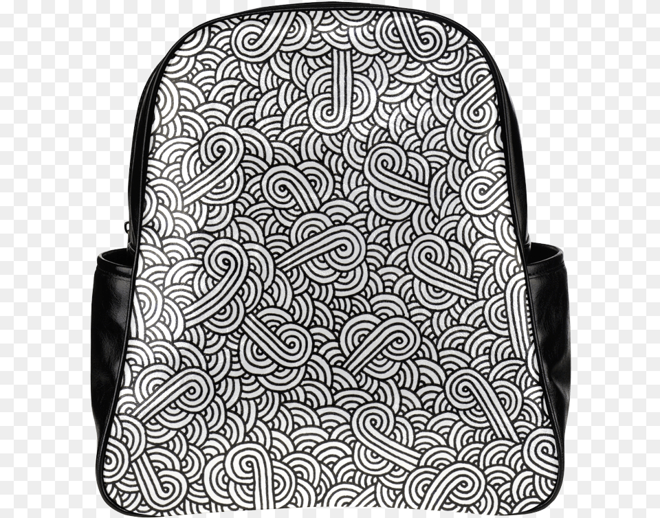 Black And White Swirls Doodles Multi Pockets Backpack Laptop Bag, Pattern, Accessories, Handbag Free Png Download