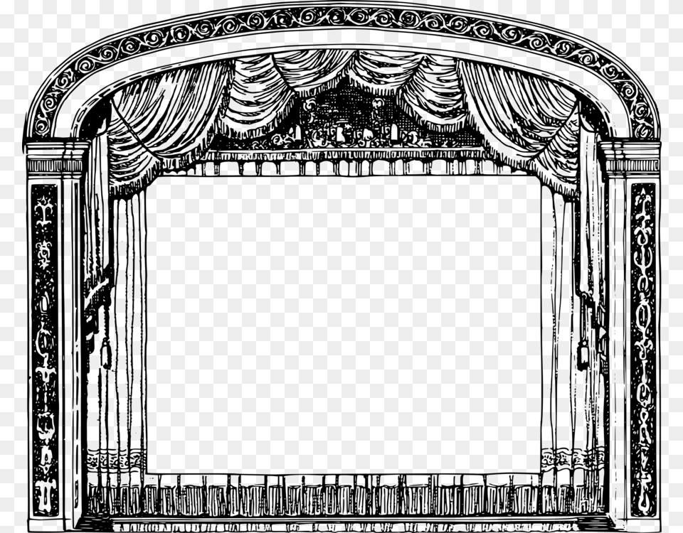 Black And White Theater Drapes And Stage Curtains Borders, Gray Png