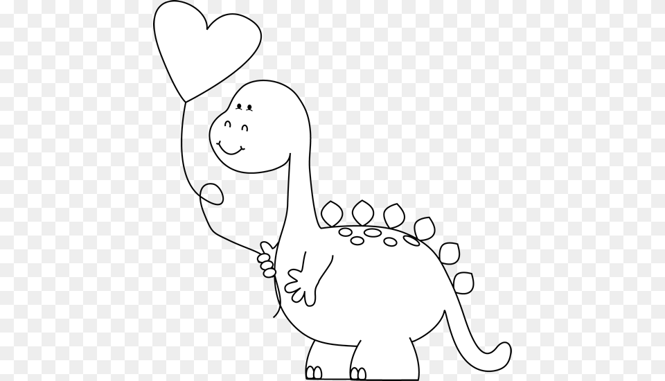 Black And White Valentine Dinosaur With Balloon Clip Illustration, Art, Face, Head, Person Free Png Download