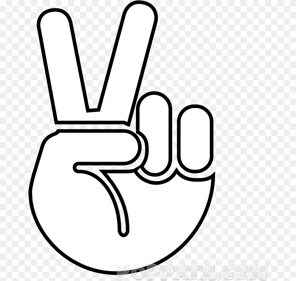 Black And White Victory Hand Emoji, Body Part, Person, Stencil, Smoke Pipe Png Image