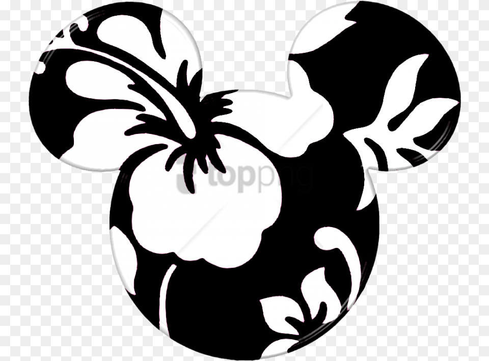 Black And Whiteclip Artplantmonochrome Mickey Mouse Ears Hawaiian, Stencil, Flower, Plant, Food Free Png