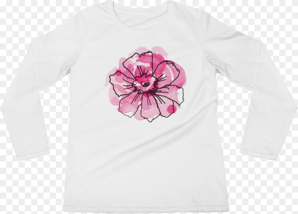 Black Anemone Amp Pink Watercolor Ladies Long Sleeve Hibiscus, T-shirt, Clothing, Long Sleeve, Flower Free Png
