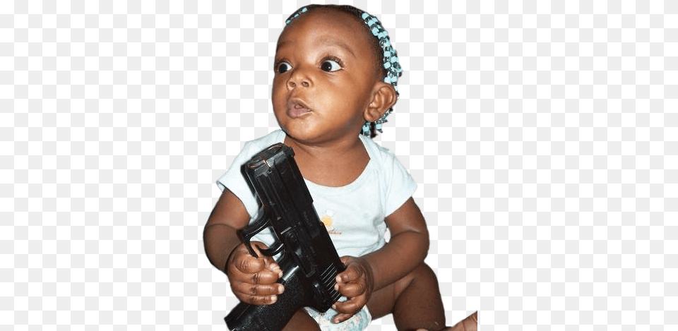 Black Baby With A Gun Black Baby With Gun, Weapon, Portrait, Photography, Person Png