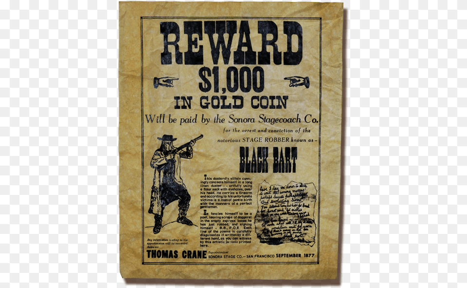 Black Bart Wanted Poster, Advertisement, Adult, Male, Man Png Image