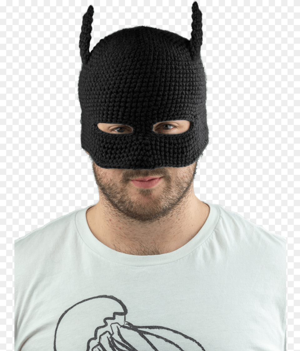 Black Bat Cowl Knit Beanie Batman Cowol, Adult, Cap, Clothing, Hat Free Png
