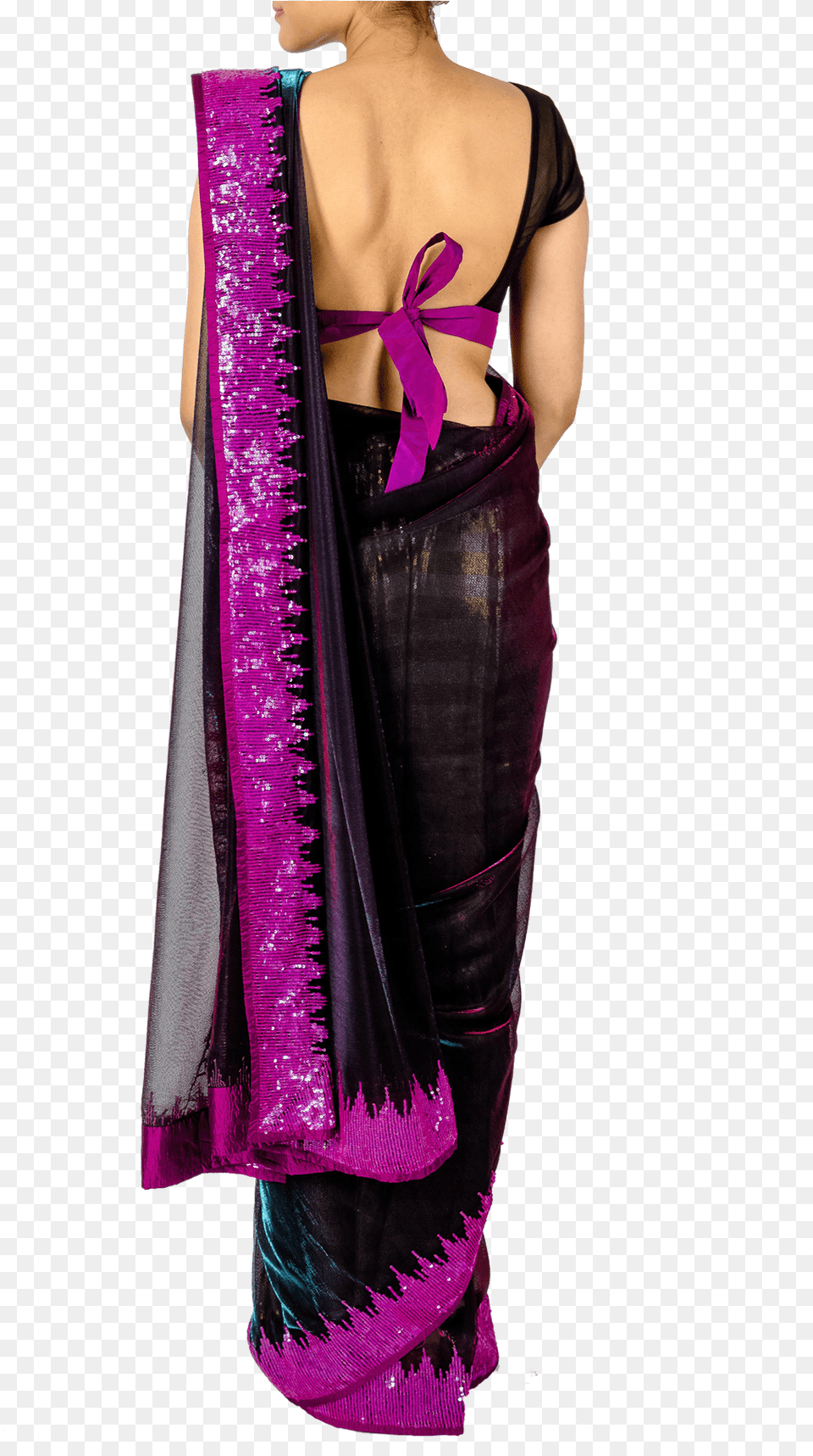 Black Blue And Pink Iridescent Saree And Blouse By Silk, Adult, Female, Person, Purple Free Png