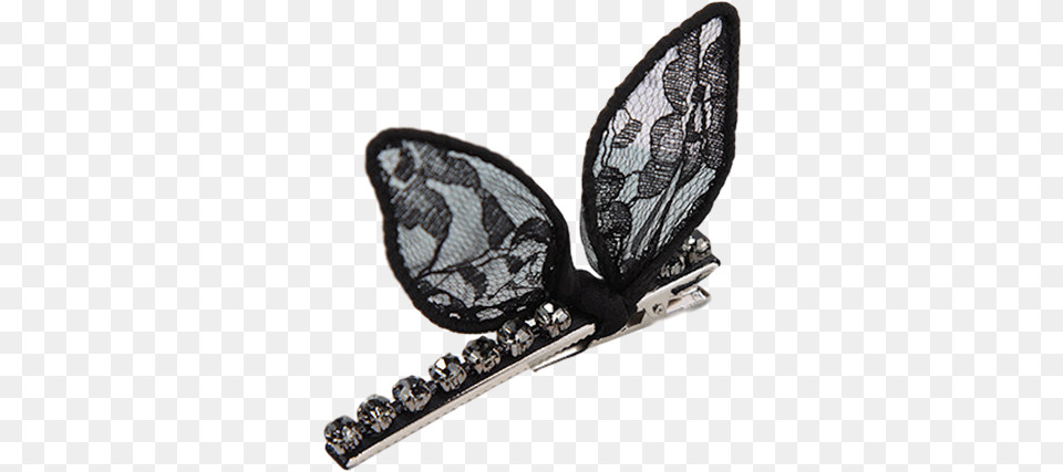 Black Bunny Ears Lace And Crystal Hair Clip Butterfly, Accessories, Hair Slide, Animal, Reptile Free Png