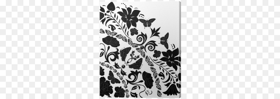 Black Butterflies And Flowers Corner Canvas Print Flores Negro, Art, Floral Design, Graphics, Pattern Free Transparent Png
