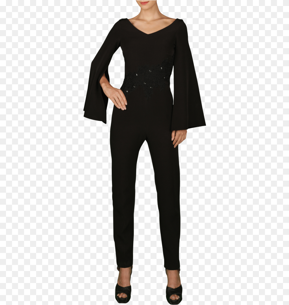 Black Cape Sleeves Jumpsuit Formal Wear, Long Sleeve, Clothing, Dress, Sleeve Png Image