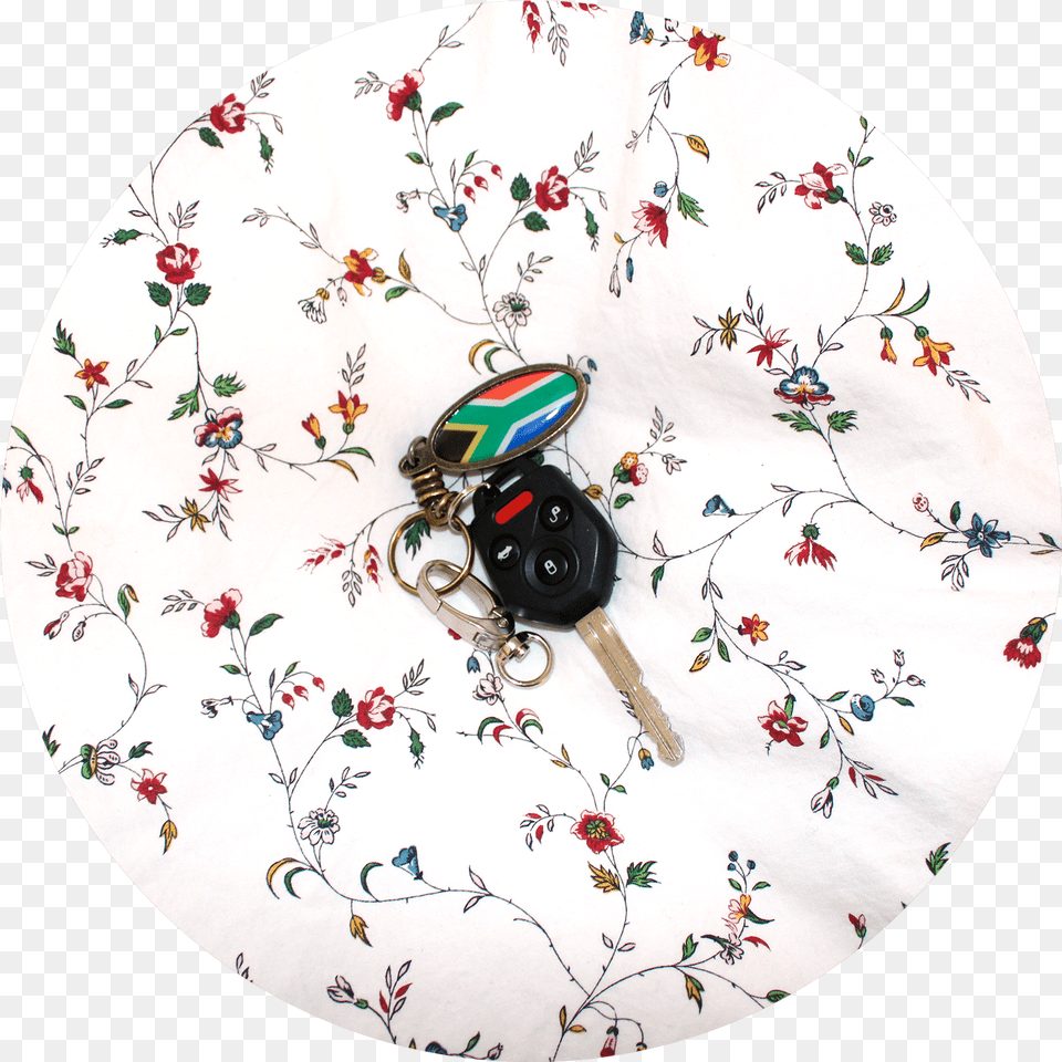 Black Car Keys With A South African Flag Key Chain Circle, Pattern, Plate, Embroidery Free Png