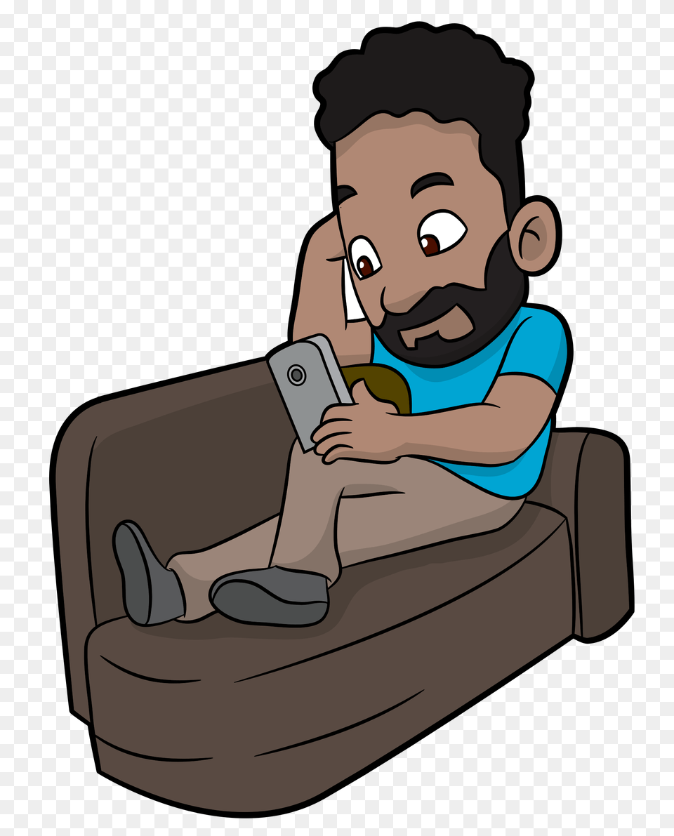 Black Cartoon Guy Using A Smartphone, Couch, Furniture, Baby, Person Free Png Download
