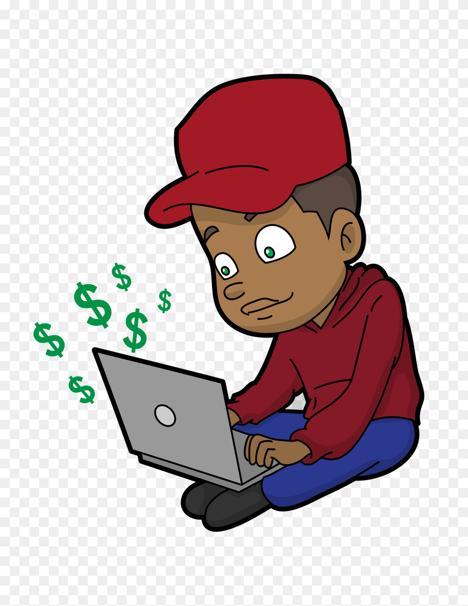 Black Cartoon Man Earning Money Online, Computer, Electronics, Laptop, Pc Free Png Download