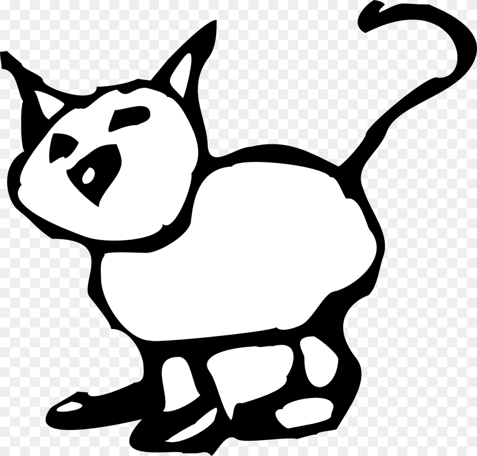 Black Cat Cartoon Black And White Clip Art, Stencil, Animal, Mammal, Rabbit Free Png Download