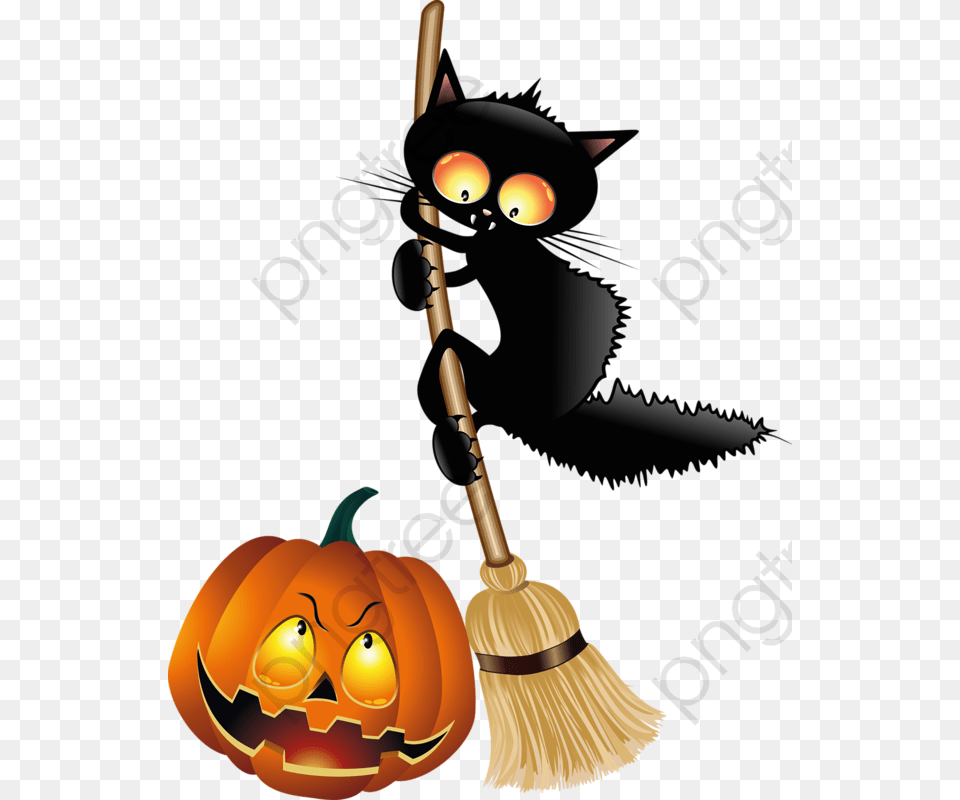 Black Cat Clipart Illustration Halloween Witch On A Broom Free Png Download