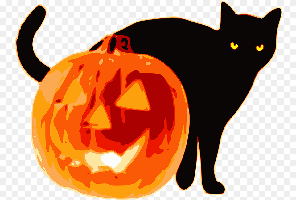 Black Cat Clipart Transparent Vector Black And White Black Cat And Pumpkin Clip Art, Animal, Mammal, Pet, Black Cat Free Png Download