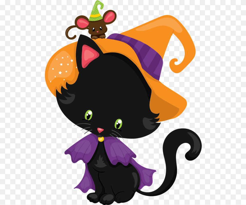 Black Cat Halloween Clipart At Getdrawings Cute Halloween Black Cat Clipart, Purple, Clothing, Hat, Animal Free Transparent Png